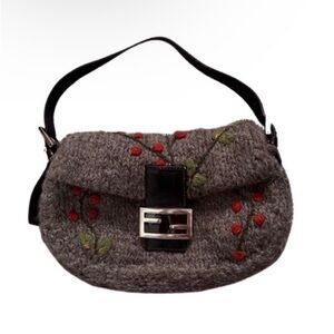 VINTAGE Fendi Baguette Knit Floral Crochet Brown Orange Green
